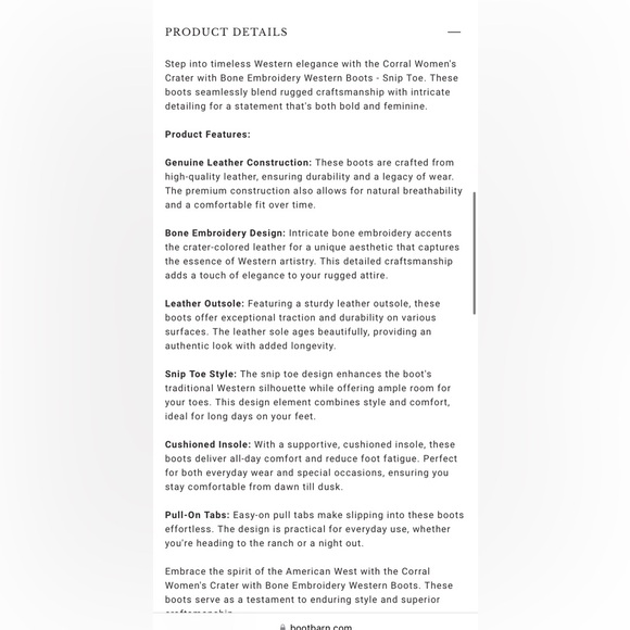 CORRAL WOMEN'S CRATER WITH BONE EMBROIDERY WESTERN BOOTS - SNIP TOE boot barn - Picture 5 of 6